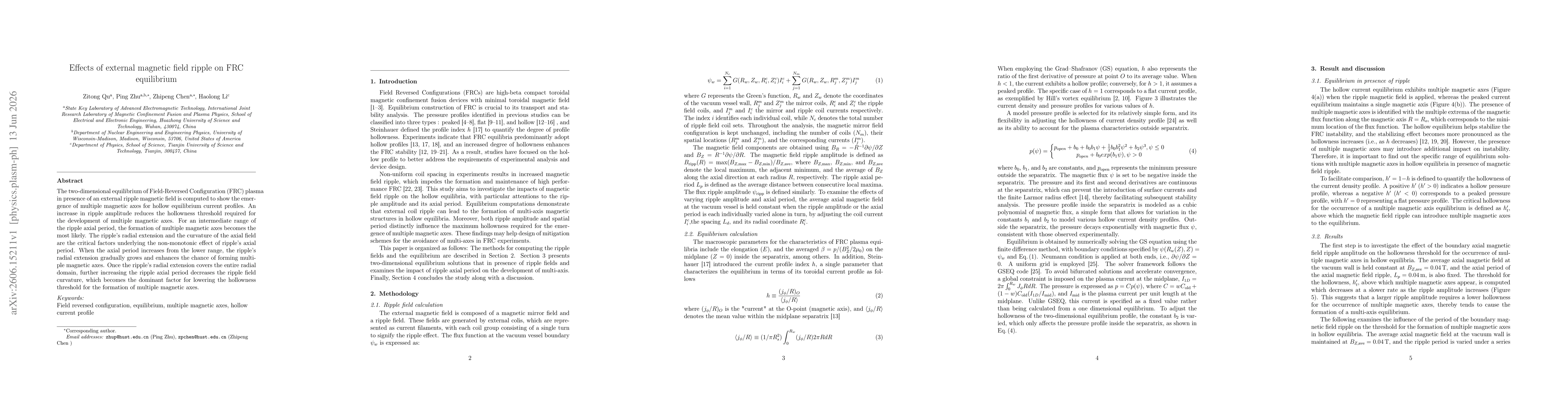 Thumbnail for Effects of external magnetic field ripple on FRC equilibrium