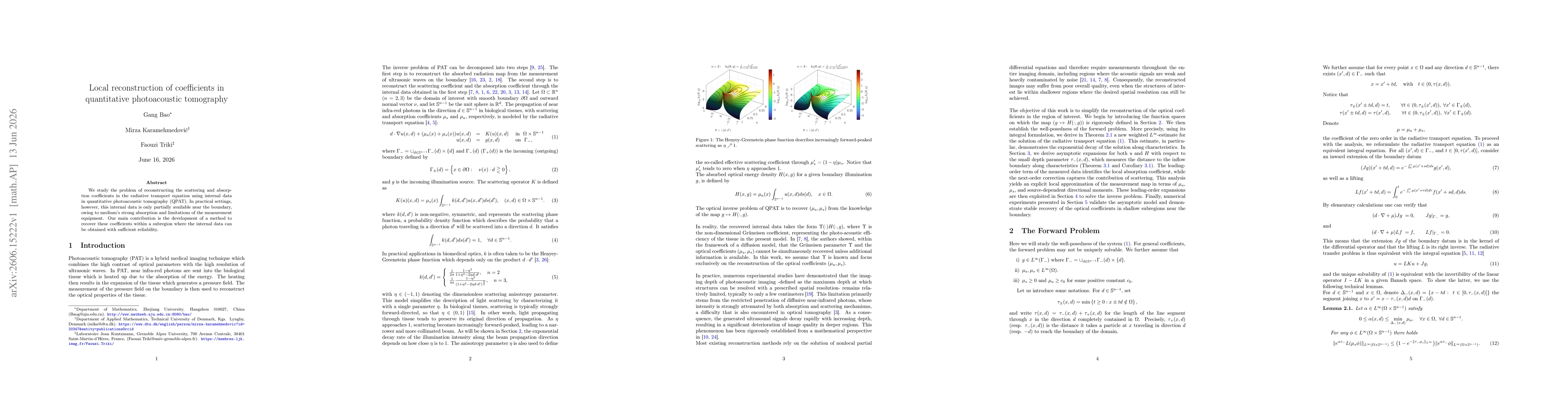 Thumbnail for Local reconstruction of coefficients in quantitative photo-acoustic tomography