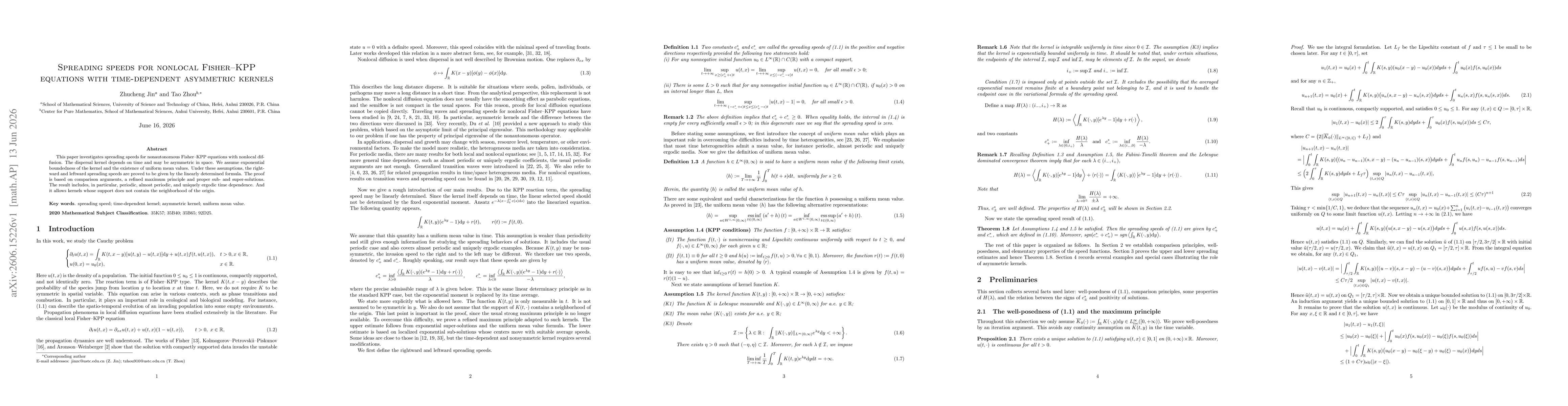 Thumbnail for Spreading speeds for nonlocal Fisher--KPP equations with time-dependent asymmetric kernels