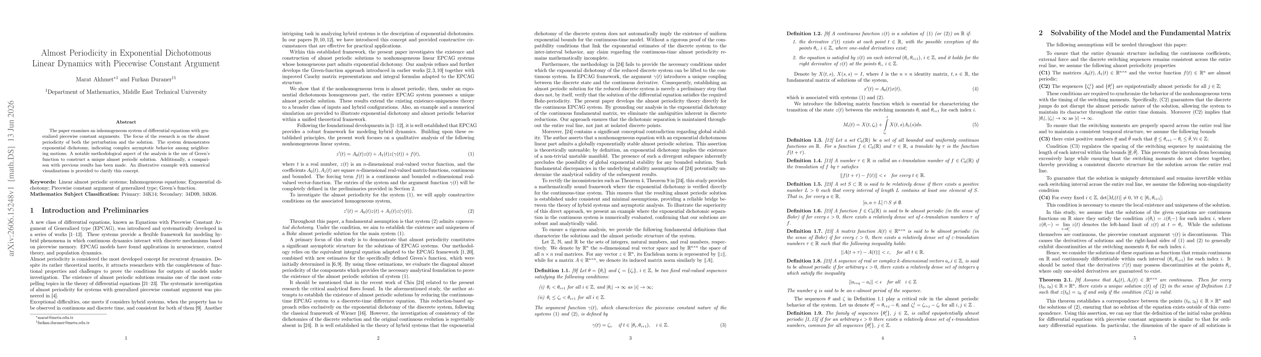 Thumbnail for Almost Periodicity in Exponential Dichotomous Linear Dynamics with Piecewise Constant Argument