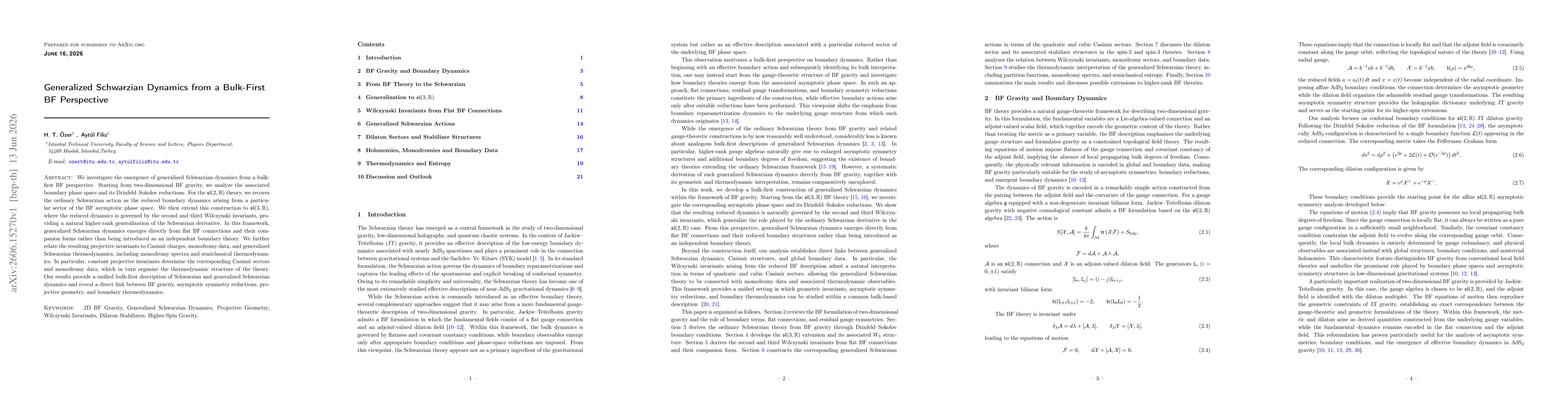 Thumbnail for Generalized Schwarzian Dynamics from a Bulk-First BF Perspective