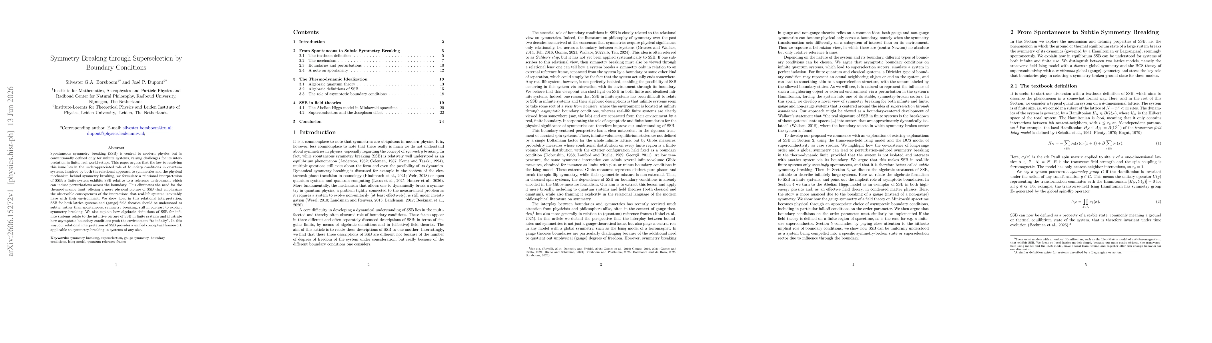 Thumbnail for Symmetry Breaking through Superselection by Boundary Conditions