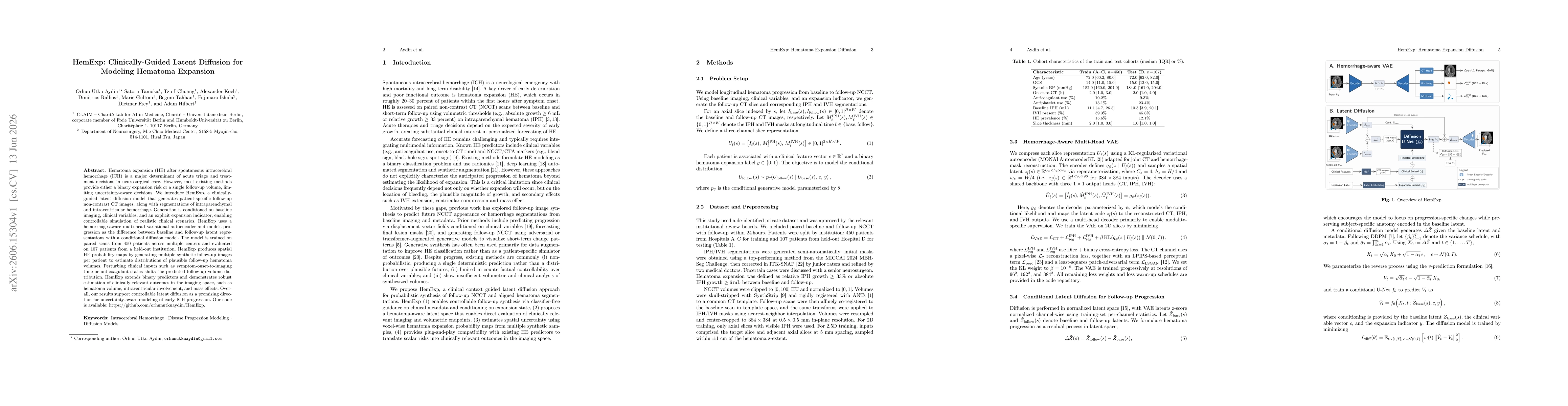 Thumbnail for HemExp: Clinically-Guided Latent Diffusion for Modeling Hematoma Expansion