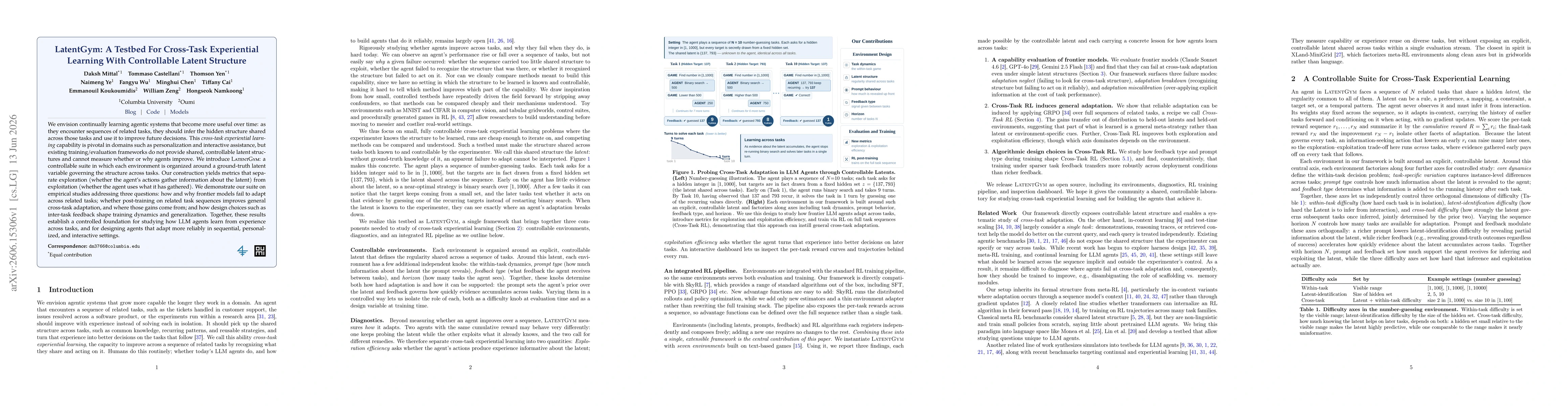 Thumbnail for LatentGym: A Testbed For Cross-Task Experiential Learning With Controllable Latent Structure