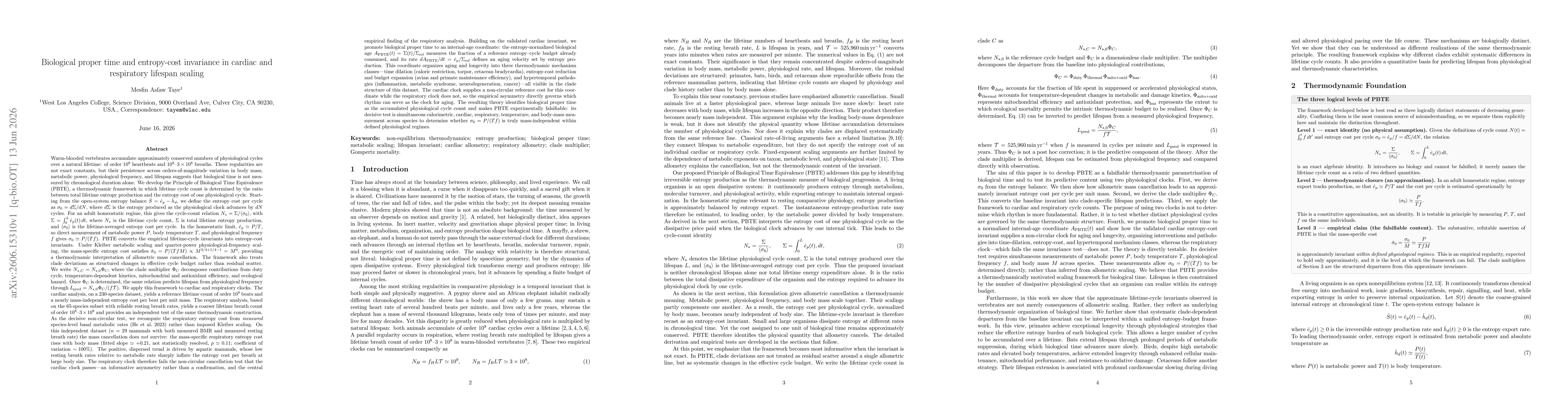 Thumbnail for Biological proper time and entropy-cost invariance in cardiac and respiratory lifespan scaling