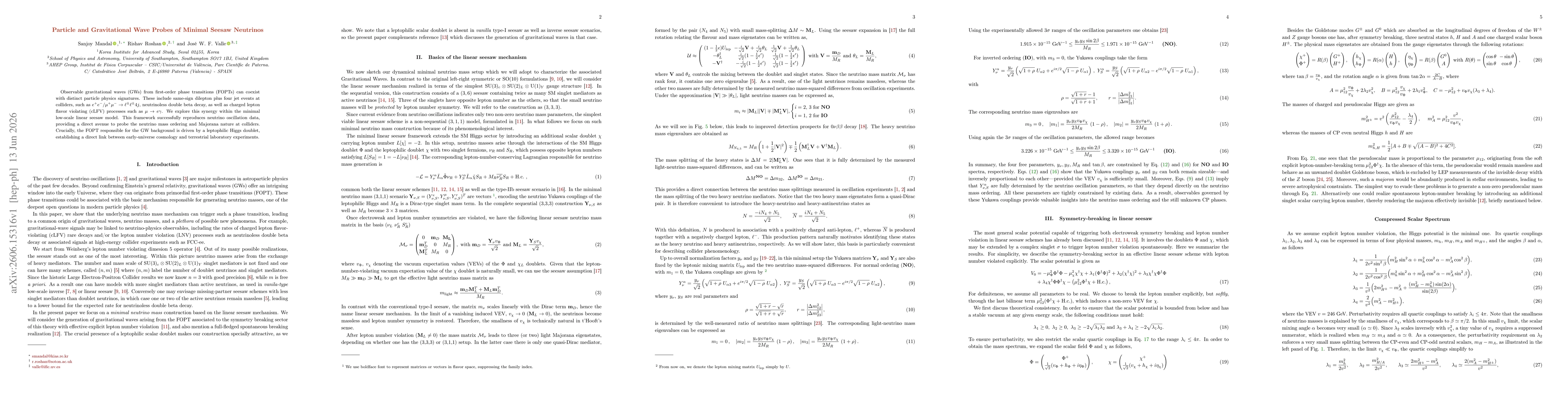 Thumbnail for Particle and Gravitational Wave Probes of Minimal Seesaw Neutrinos