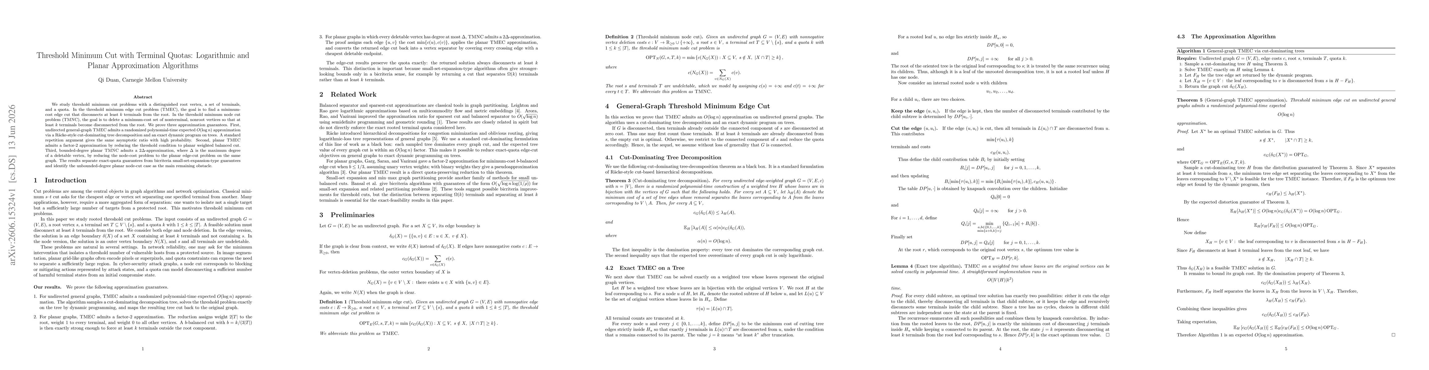 Thumbnail for Threshold Minimum Cut with Terminal Quotas: Logarithmic and Planar Approximation Algorithms