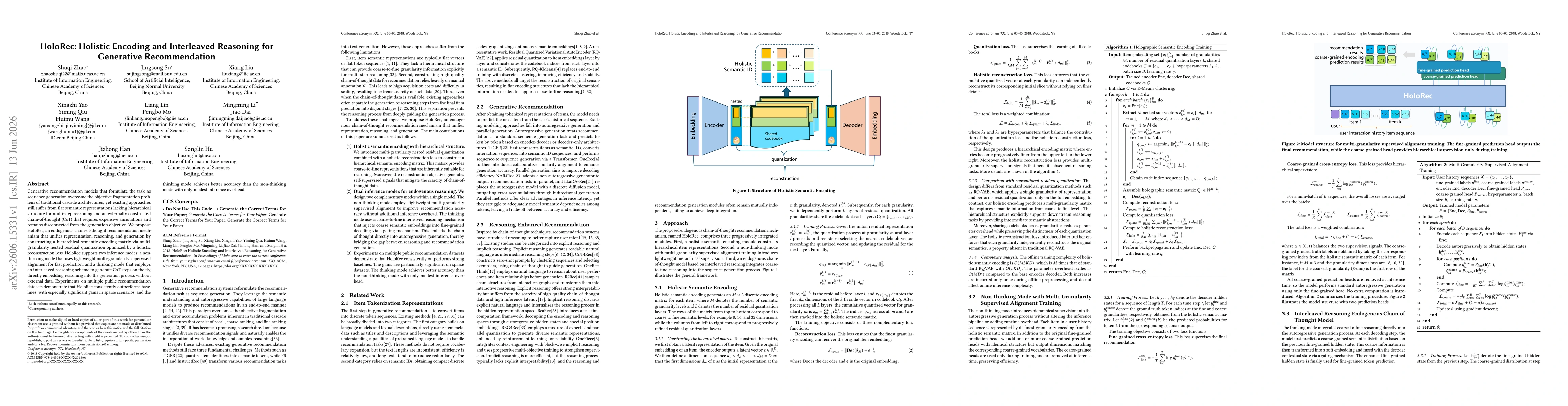 Thumbnail for HoloRec: Holistic Encoding and Interleaved Reasoning for Generative Recommendation