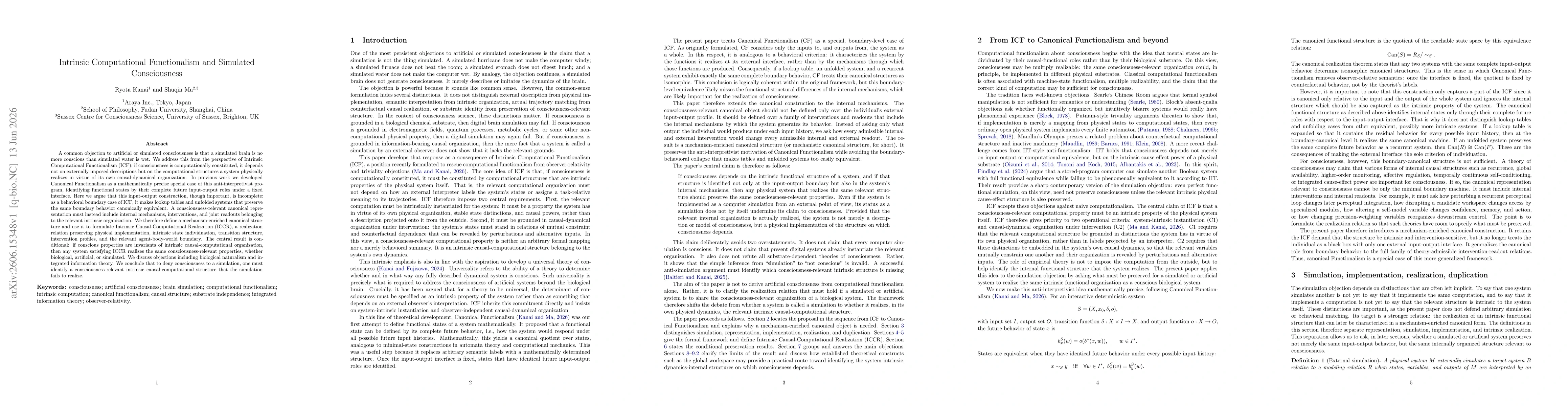 Thumbnail for Intrinsic Computational Functionalism and Simulated Consciousness