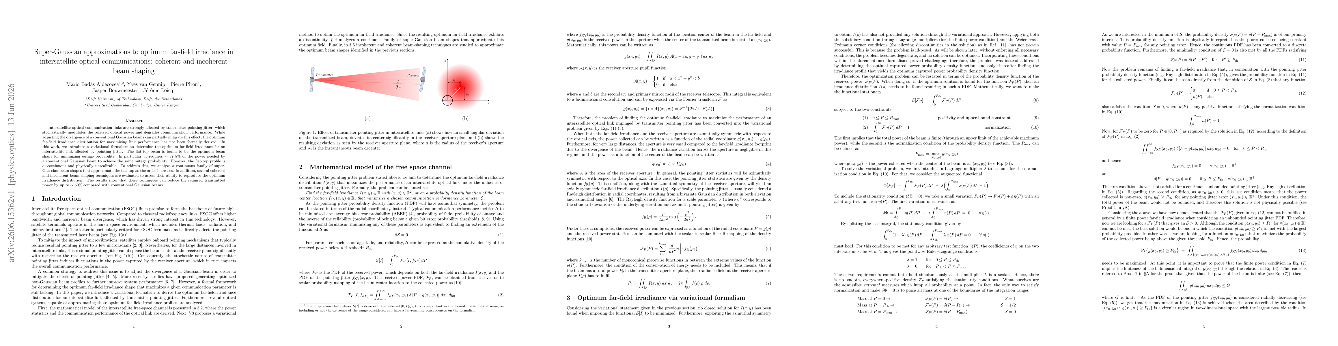 Thumbnail for Super-Gaussian approximations for optimum far-field irradiance in intersatellite optical communications: coherent and incoherent beam shaping