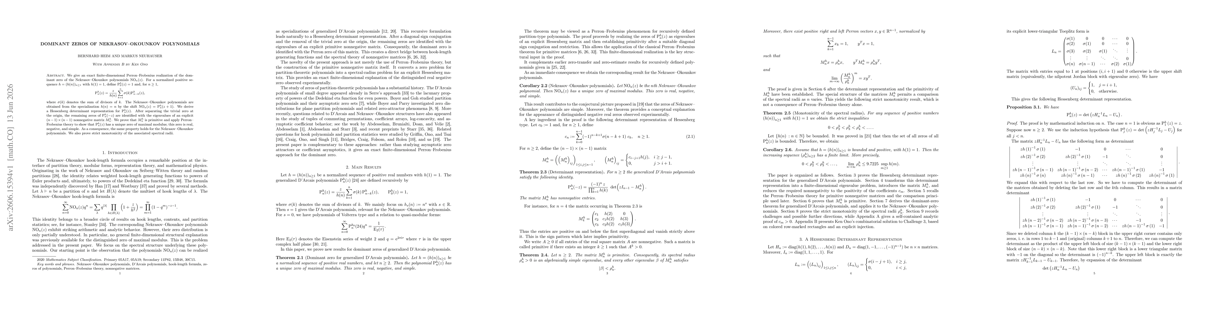 Thumbnail for Dominant Zeros of Nekrasov--Okounkov Polynomials