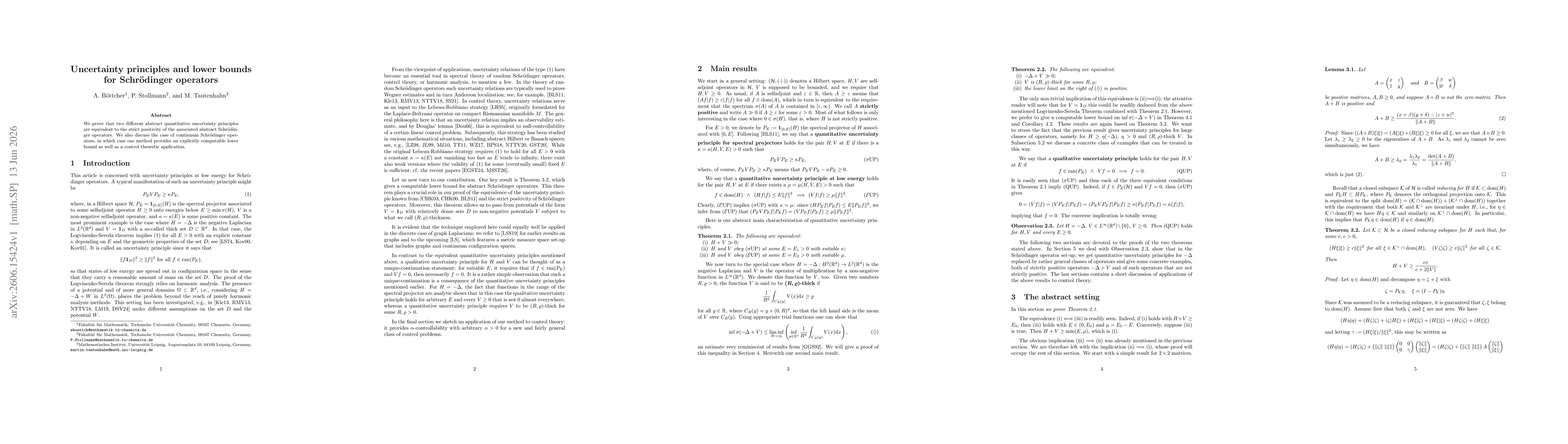 Thumbnail for Uncertainty principles and lower bounds for Schrödinger operators