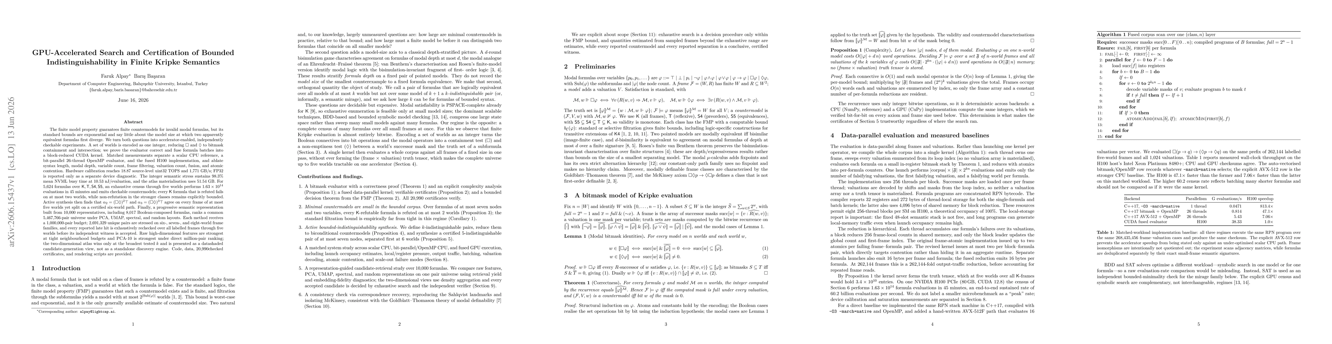 Thumbnail for GPU-Accelerated Search and Certification of Bounded Indistinguishability in Finite Kripke Semantics