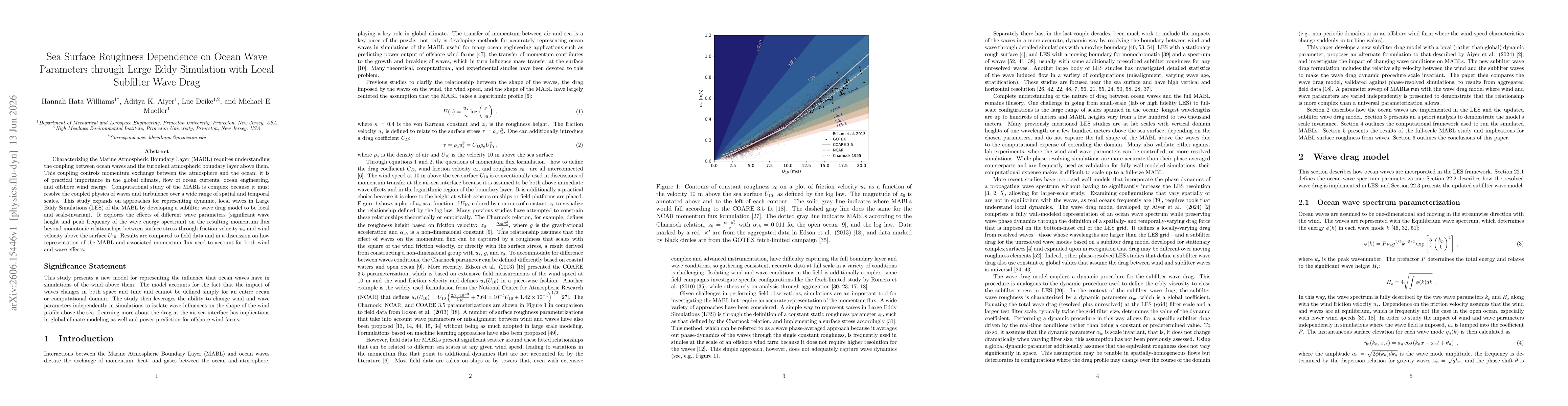Thumbnail for Sea Surface Roughness Dependence on Ocean Wave Parameters through Large Eddy Simulation with Local Subfilter Wave Drag
