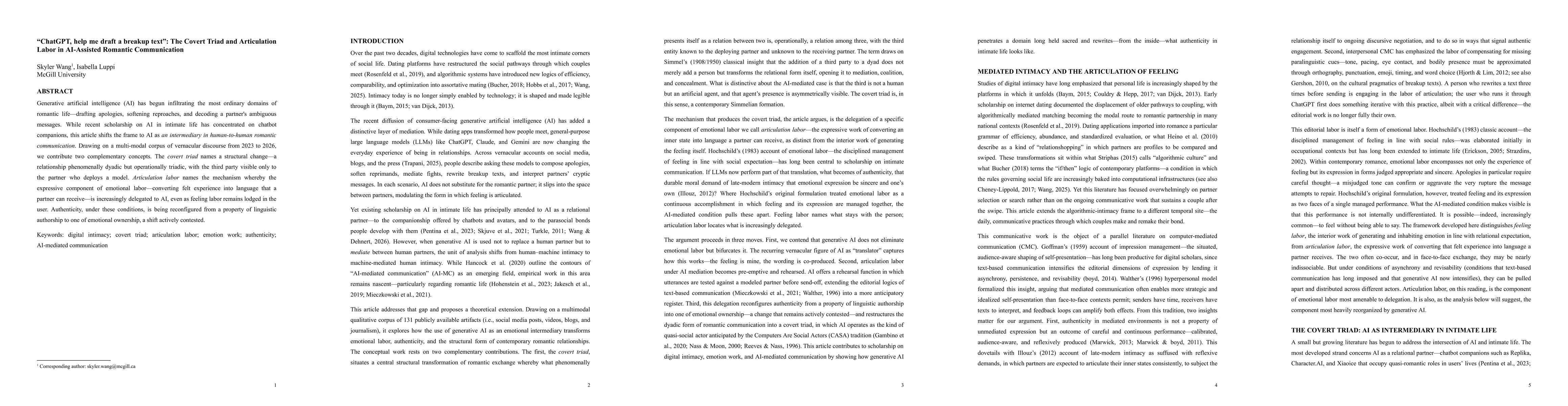 Thumbnail for "ChatGPT, help me draft a breakup text": The Covert Triad and Articulation Labor in AI-Assisted Romantic Communication