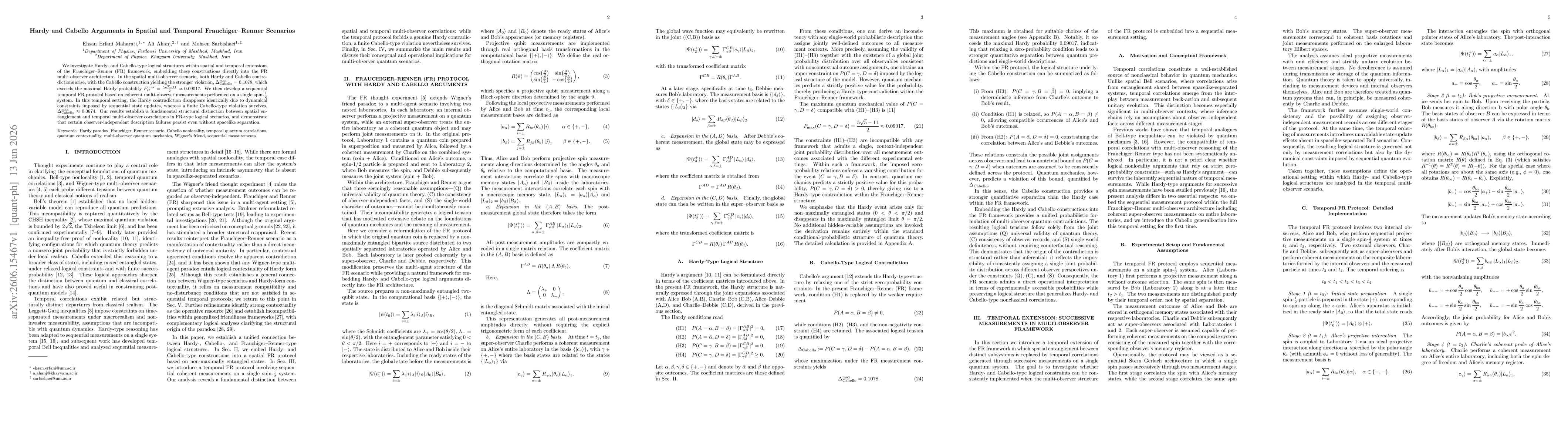 Thumbnail for Hardy and Cabello Arguments in Spatial and Temporal Frauchiger-Renner Scenarios