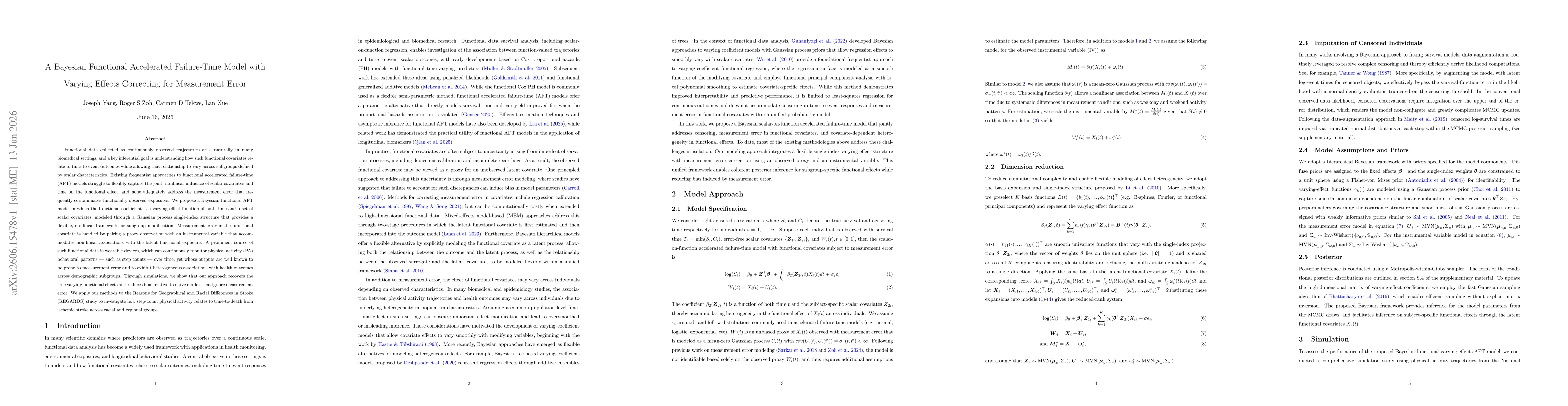 Thumbnail for A Bayesian Functional Accelerated Failure-Time Model with Varying Effects Correcting for Measurement Error