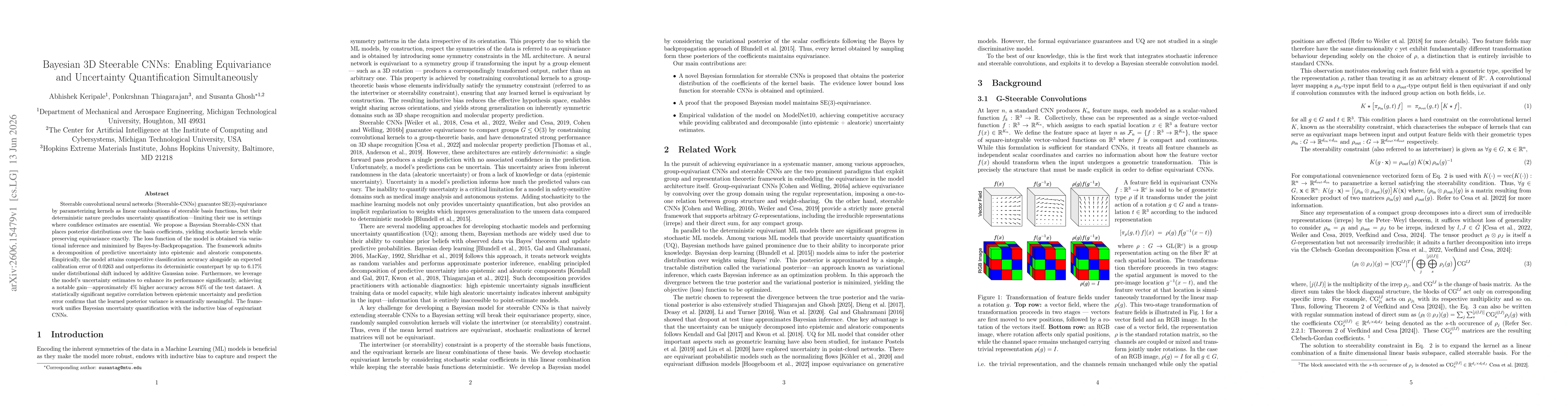 Thumbnail for Bayesian 3D Steerable CNNs: Enabling Equivariance and Uncertainty Quantification Simultaneously