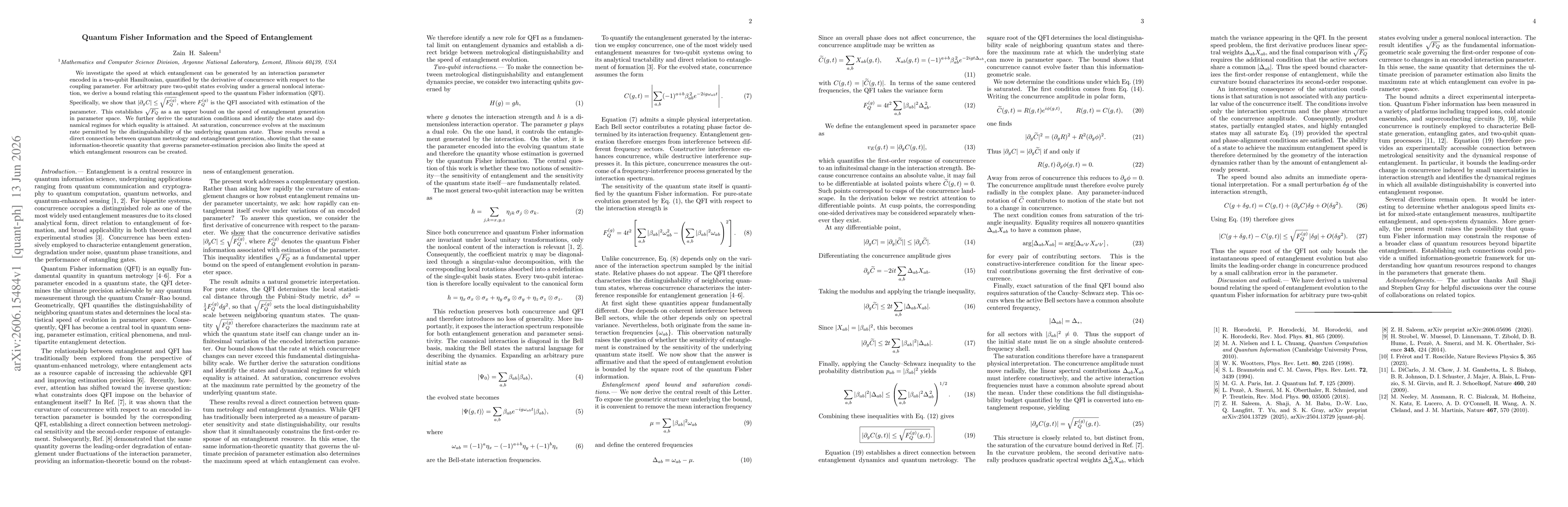 Thumbnail for Quantum Fisher Information and the Speed of Entanglement