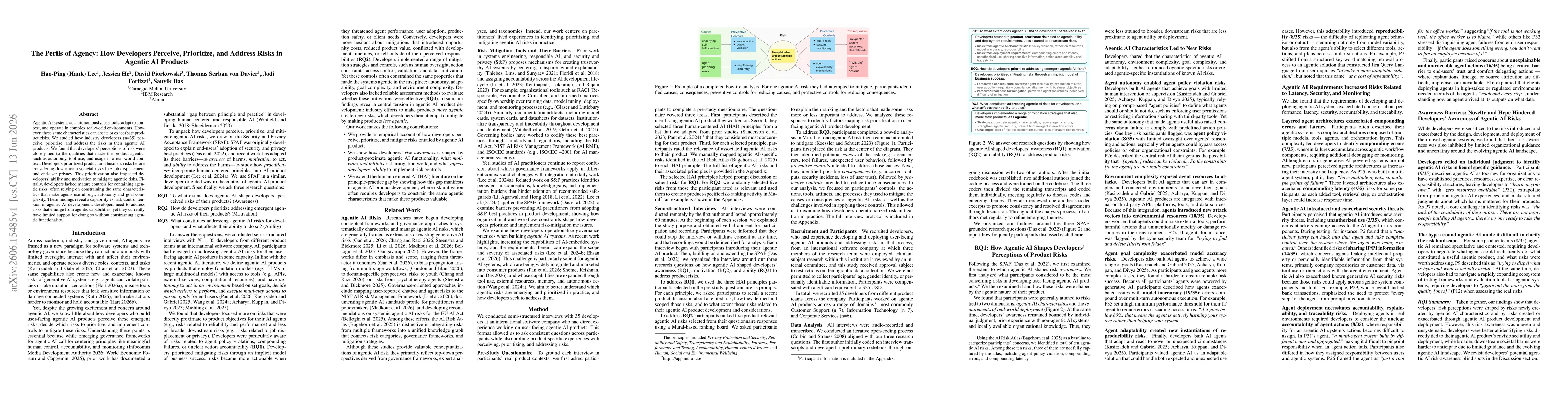 Thumbnail for The Perils of Agency: How Developers Perceive, Prioritize, and Address Risks in Agentic AI Products