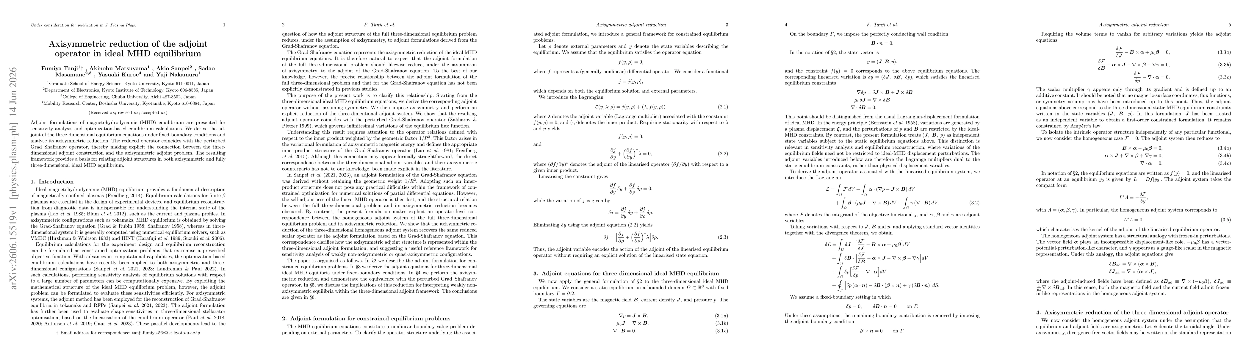 Thumbnail for Axisymmetric reduction of the adjoint operator in ideal MHD equilibrium