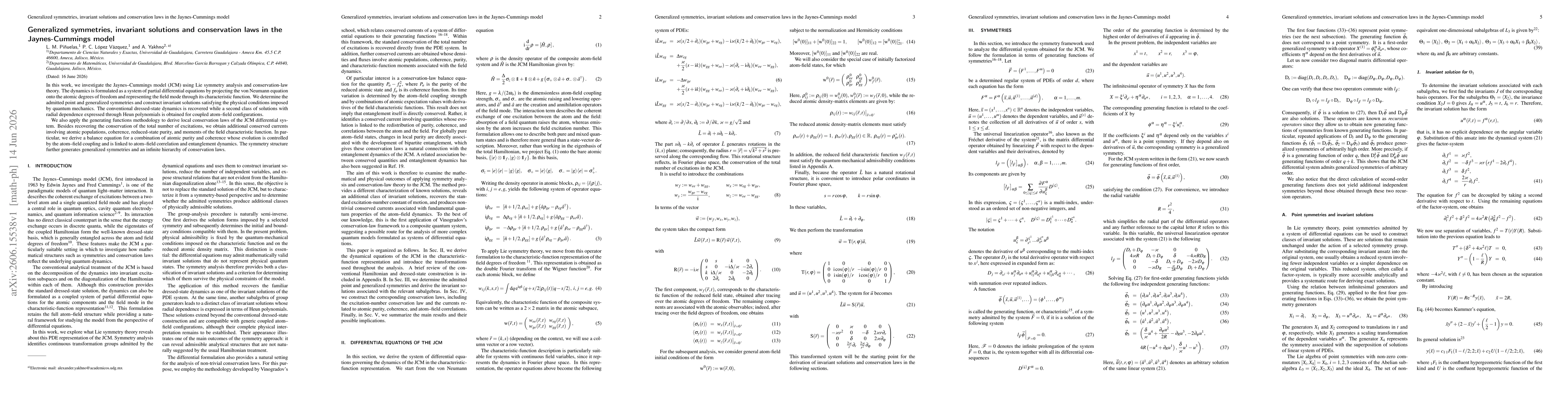 Thumbnail for Generalized symmetries, invariant solutions and conservation laws in the Jaynes-Cummings model