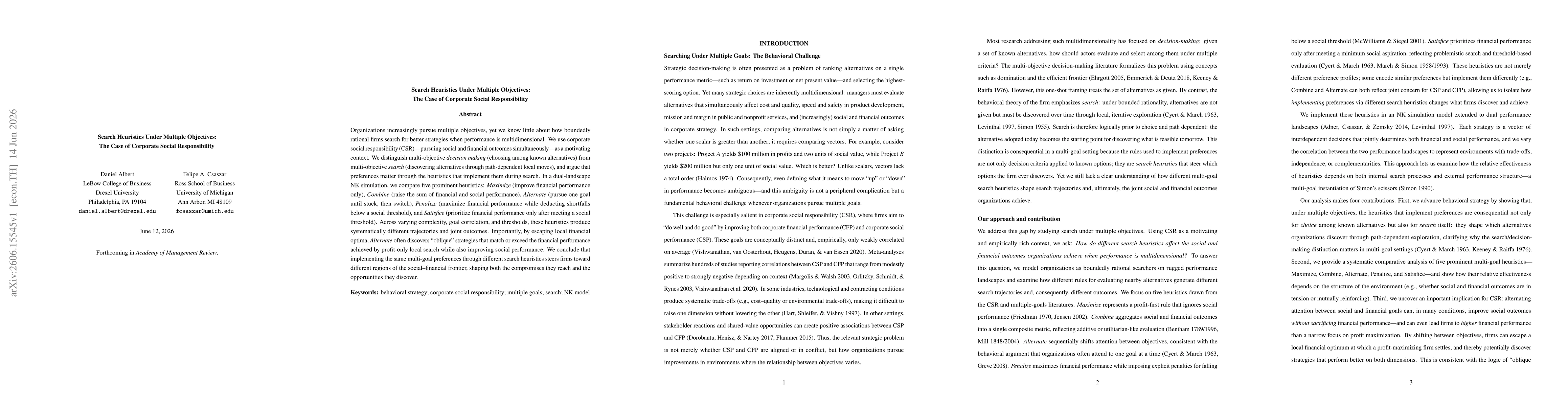 Thumbnail for Search Heuristics Under Multiple Objectives: The Case of Corporate Social Responsibility