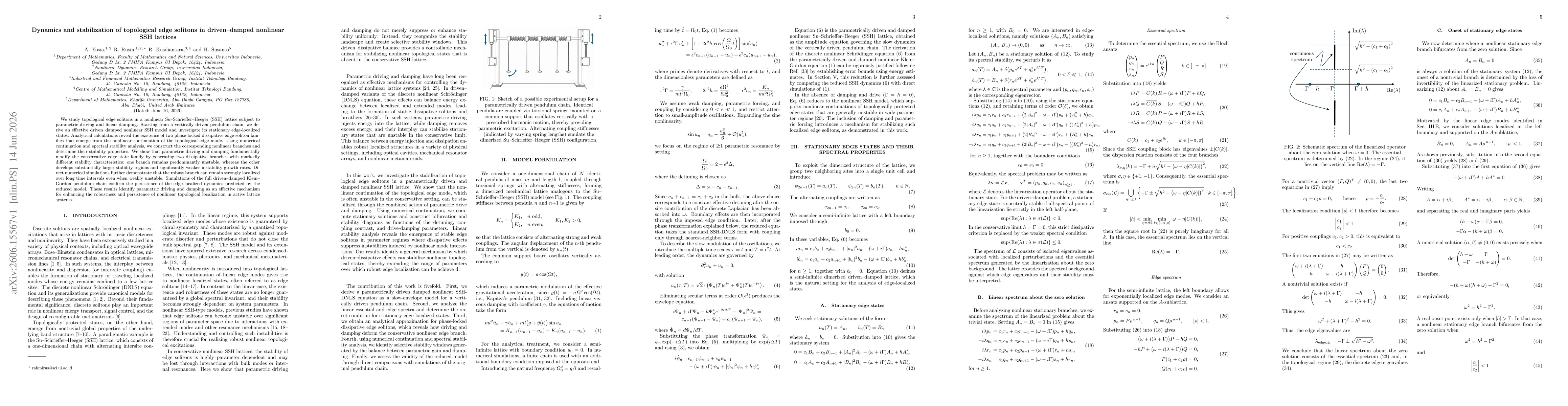 Thumbnail for Dynamics and stabilization of topological edge solitons in driven-damped nonlinear SSH lattices