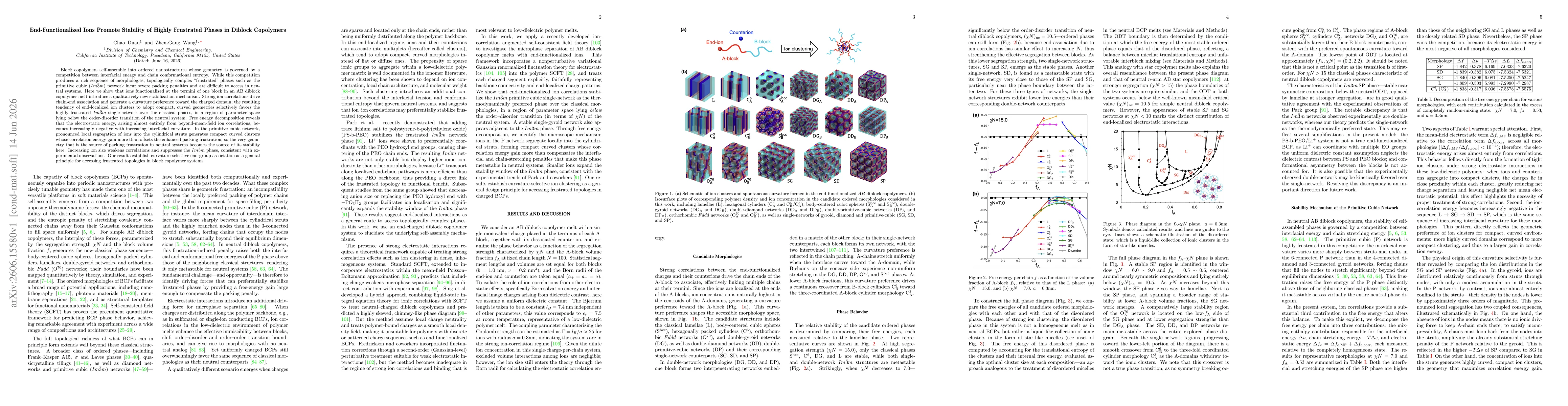 Thumbnail for End-Functionalized Ions Promote Stability of Highly Frustrated Phases in Diblock Copolymers