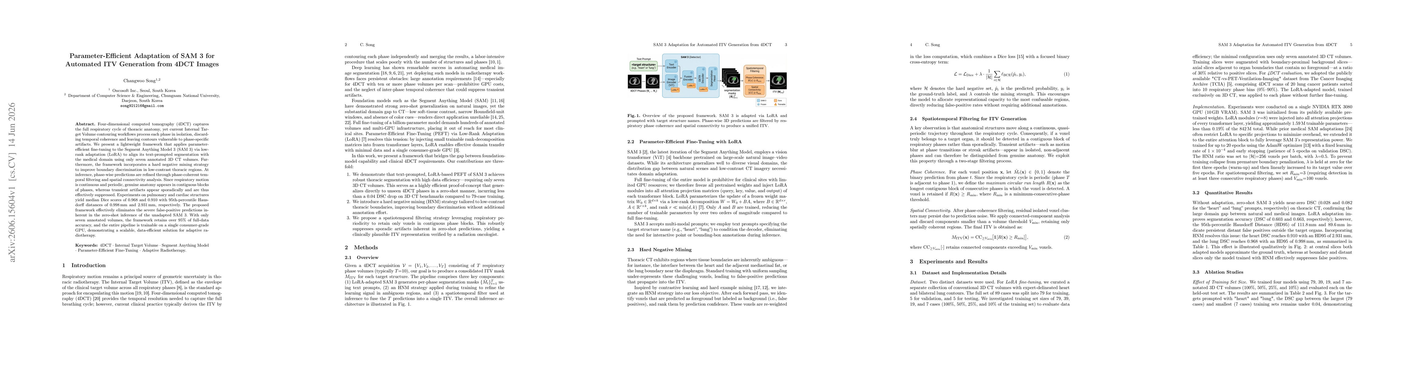 Thumbnail for Parameter-Efficient Adaptation of SAM 3 for Automated ITV Generation from 4DCT Images