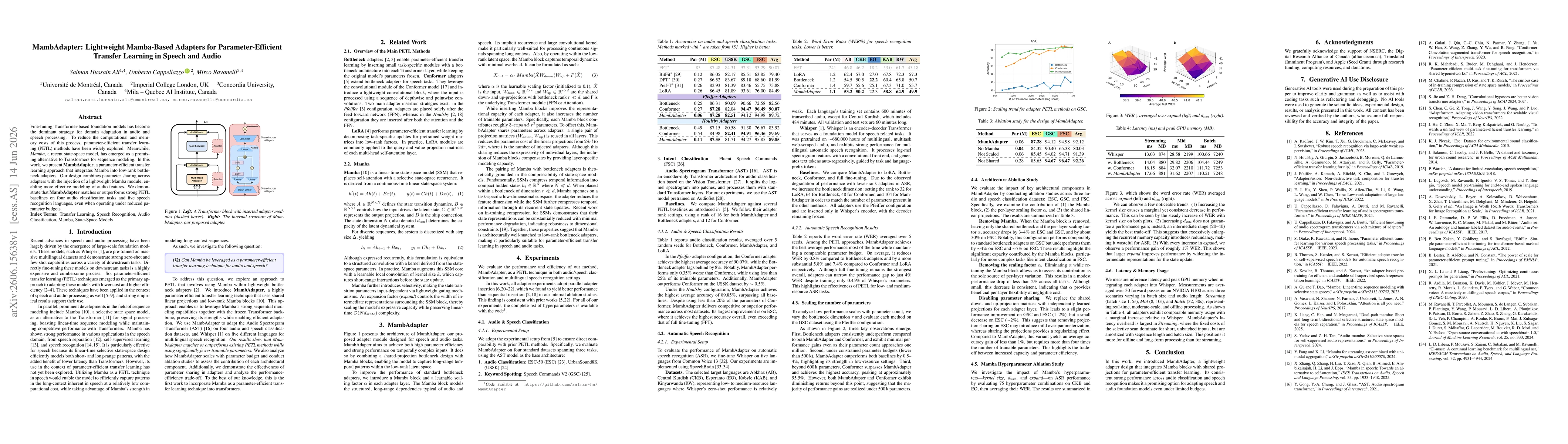 Thumbnail for MambAdapter: Lightweight Mamba-Based Adapters for Parameter-Efficient Transfer Learning in Speech and Audio