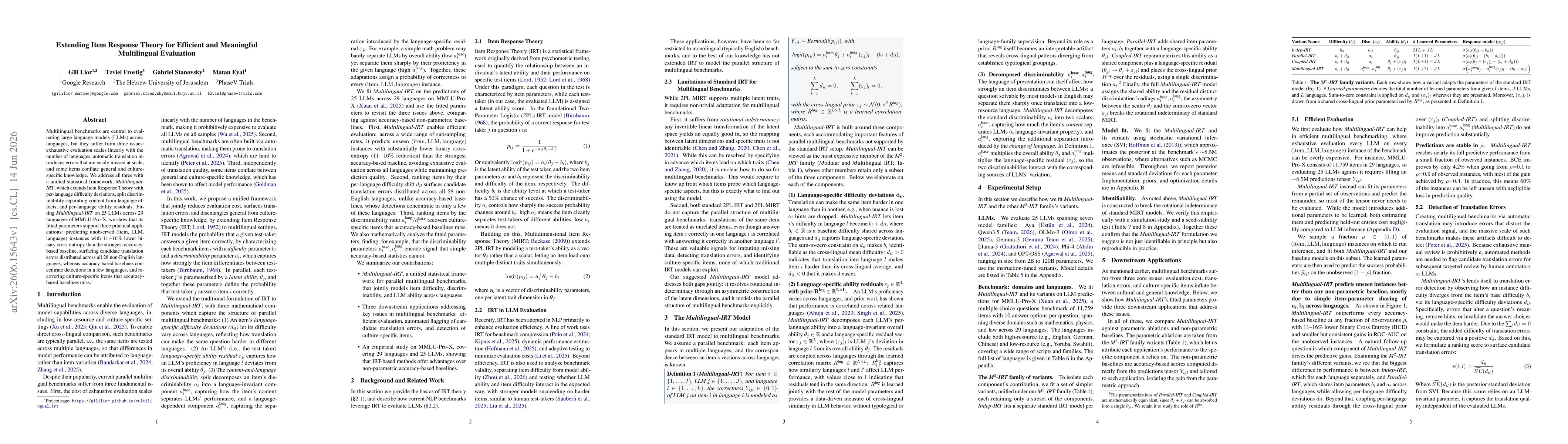 Thumbnail for Extending Item Response Theory for Efficient and Meaningful Multilingual Evaluation