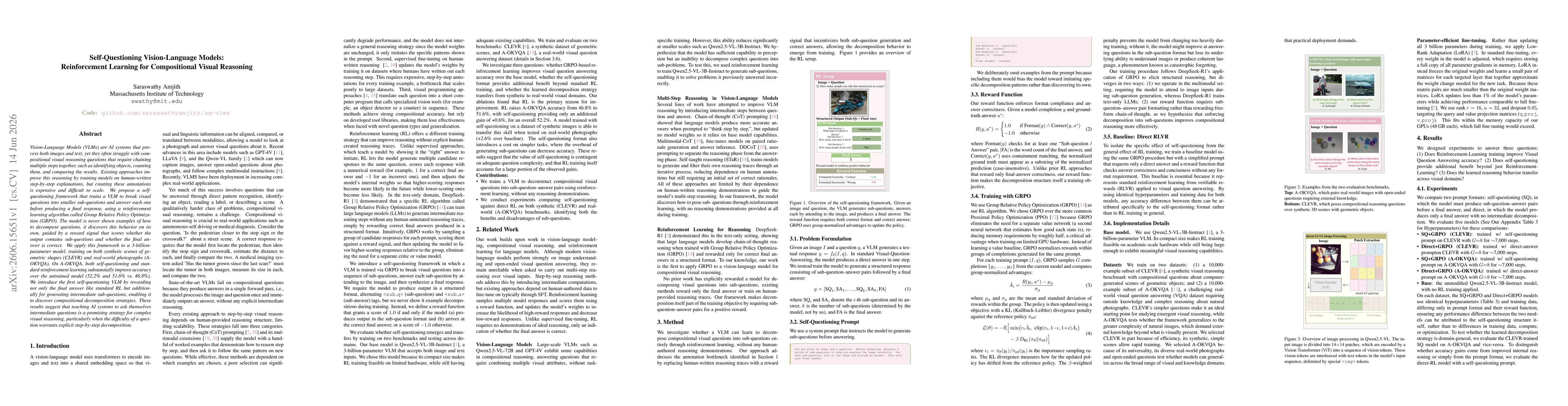 Thumbnail for Self-Questioning Vision-Language Models: Reinforcement Learning for Compositional Visual Reasoning