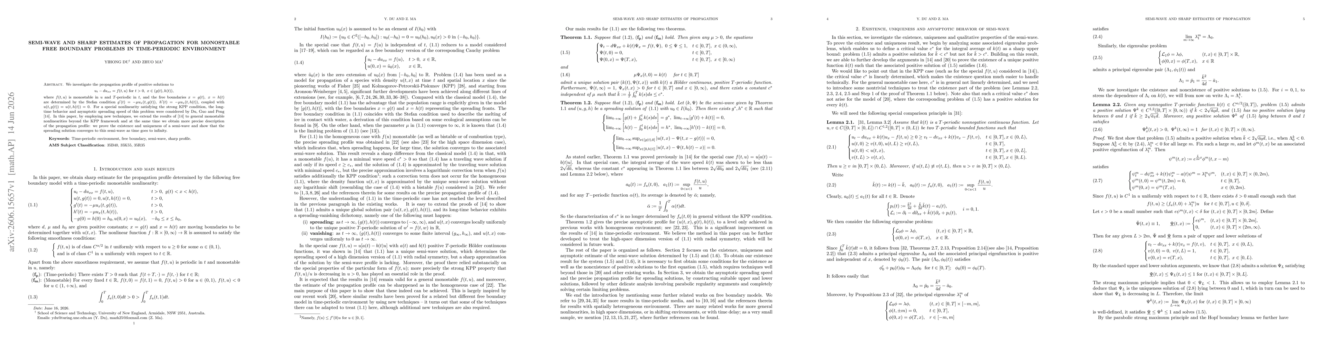 Thumbnail for Semi-wave and sharp estimates of propagation for monostable free boundary problems in time-periodic environment