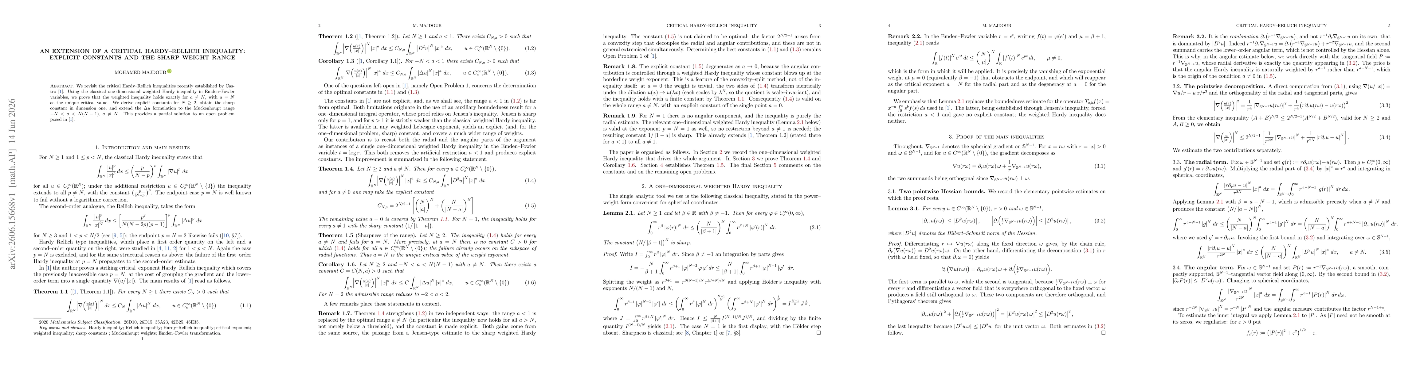 Thumbnail for An extension of a critical Hardy--Rellich inequality: explicit constants and the sharp weight range
