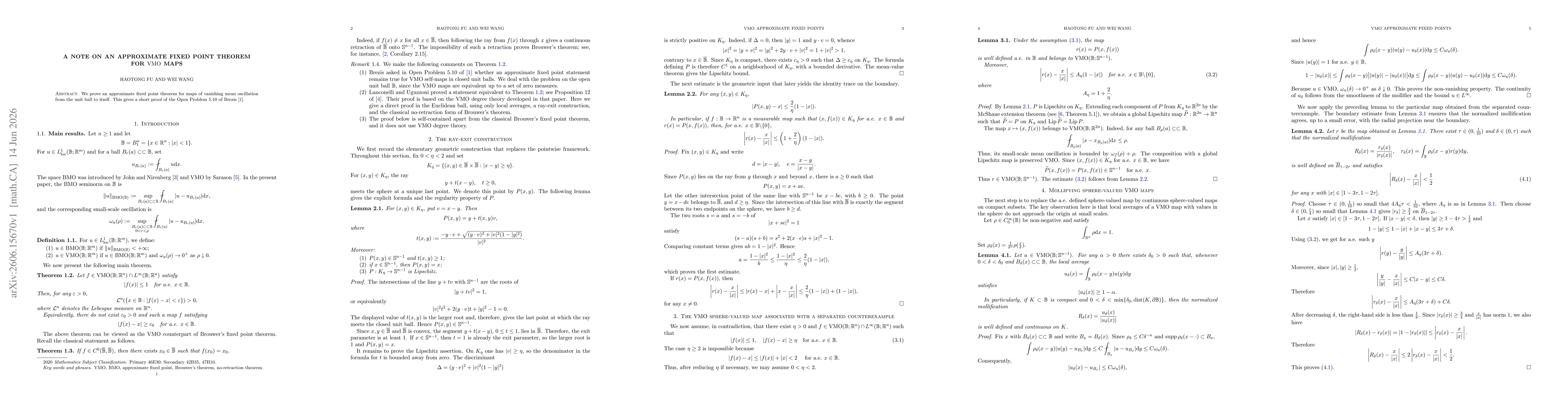 Thumbnail for A Note on an Approximate Fixed Point Theorem for $\operatorname{VMO}$ Maps