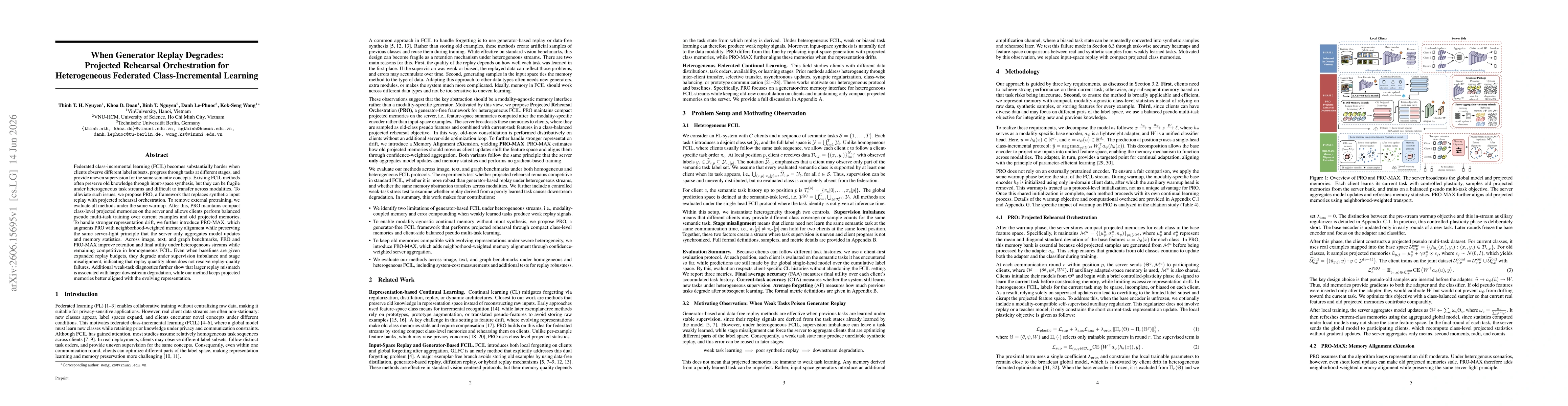 Thumbnail for When Generator Replay Degrades: Projected Rehearsal Orchestration for Heterogeneous Federated Class-Incremental Learning