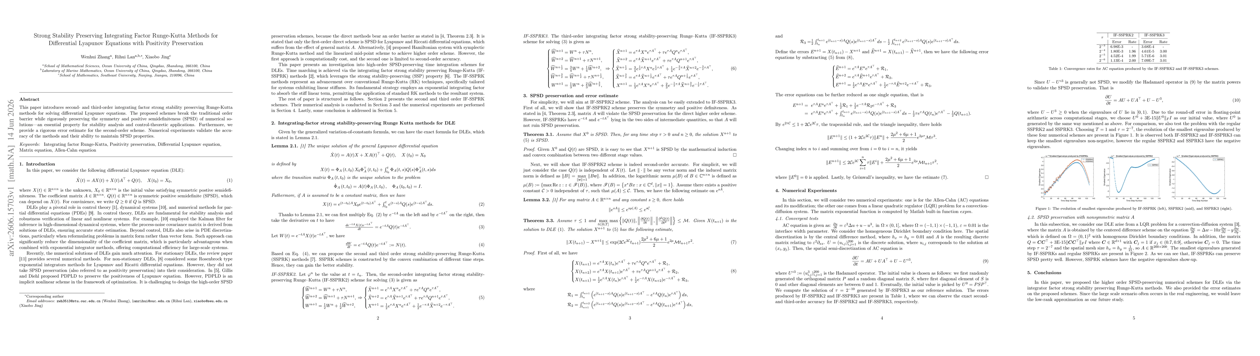 Thumbnail for Strong Stability Preserving Integrating Factor Runge-Kutta Methods for Differential Lyapunov Equations with Positivity Preservation