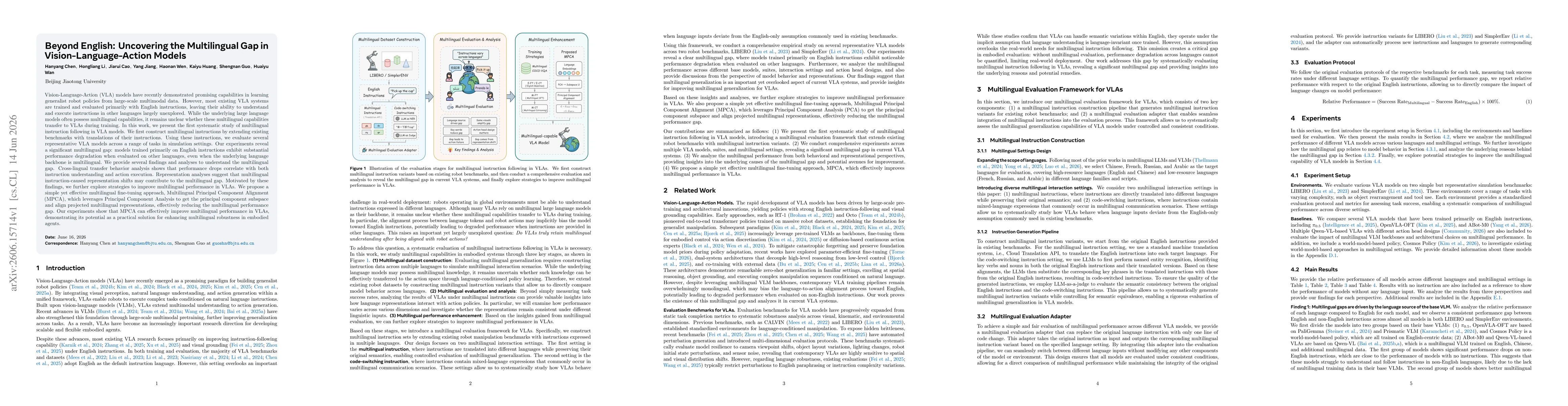Thumbnail for Beyond English: Uncovering the Multilingual Gap in Vision-Language-Action Models