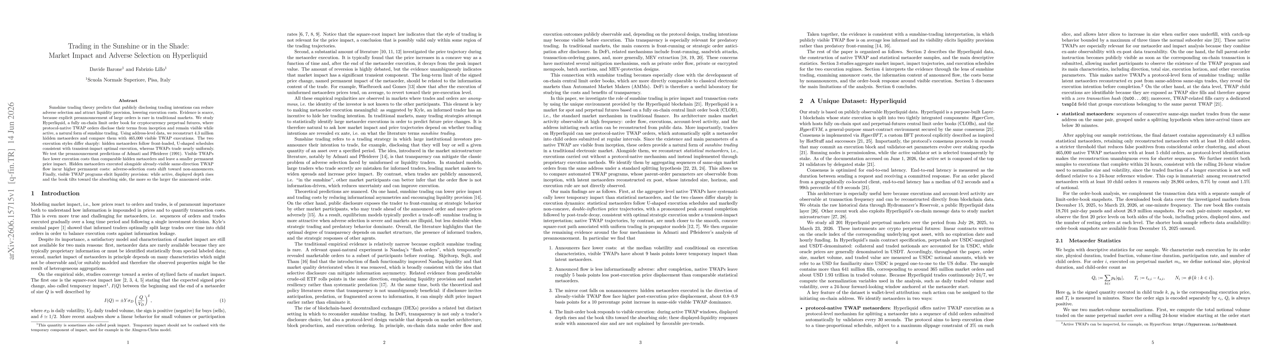 Thumbnail for Trading in the Sunshine or in the Shade: Market Impact and Adverse Selection on Hyperliquid