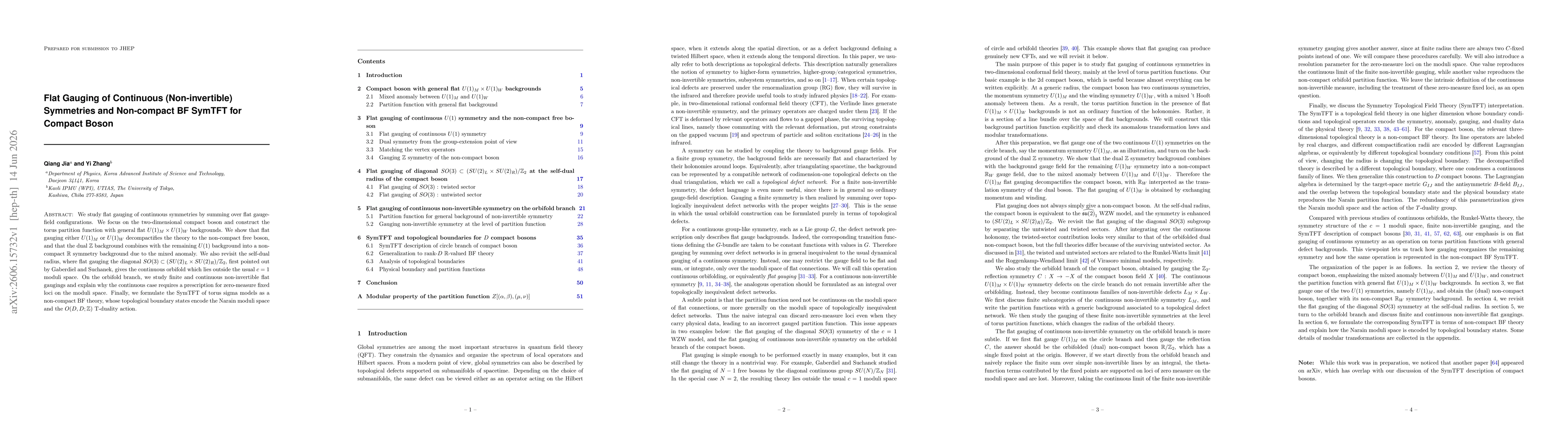 Thumbnail for Flat Gauging of Continuous (Non-invertible) Symmetries and Non-compact BF SymTFT for Compact Boson