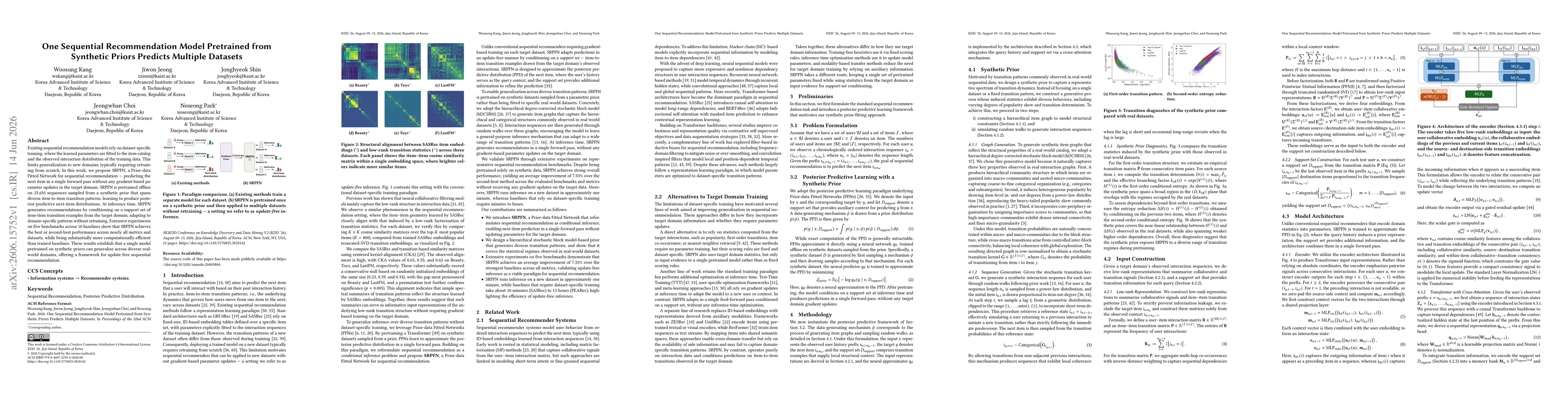 Thumbnail for One Sequential Recommendation Model Pretrained from Synthetic Priors Predicts Multiple Datasets