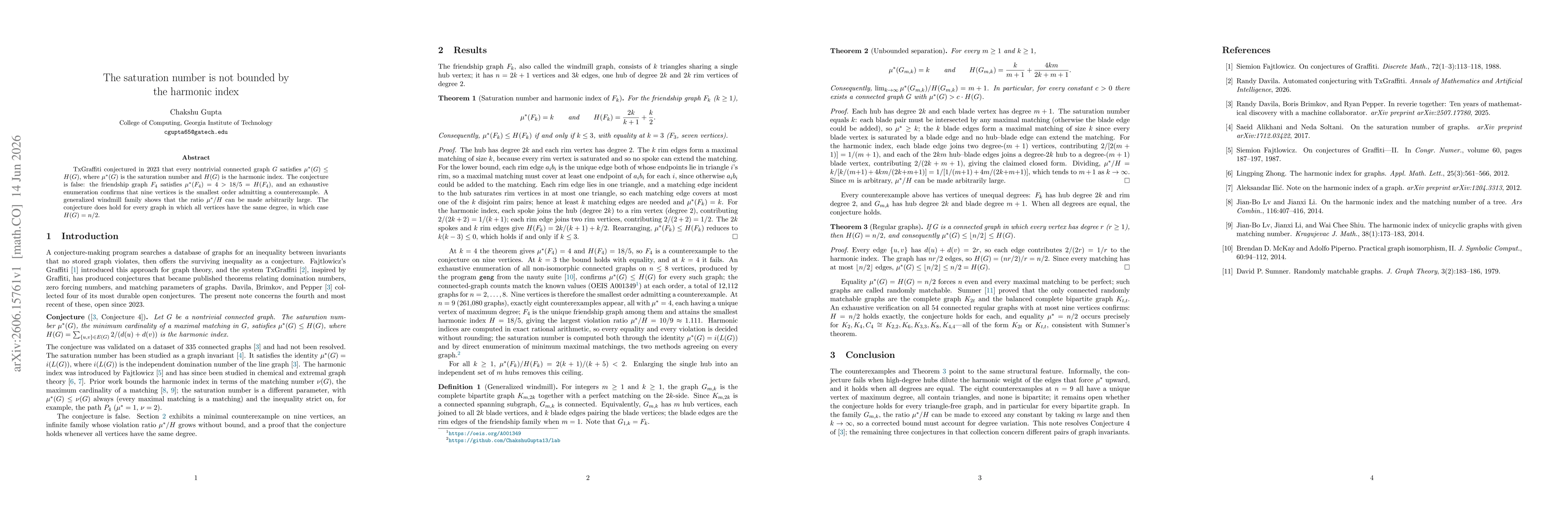 Thumbnail for The saturation number is not bounded by the harmonic index
