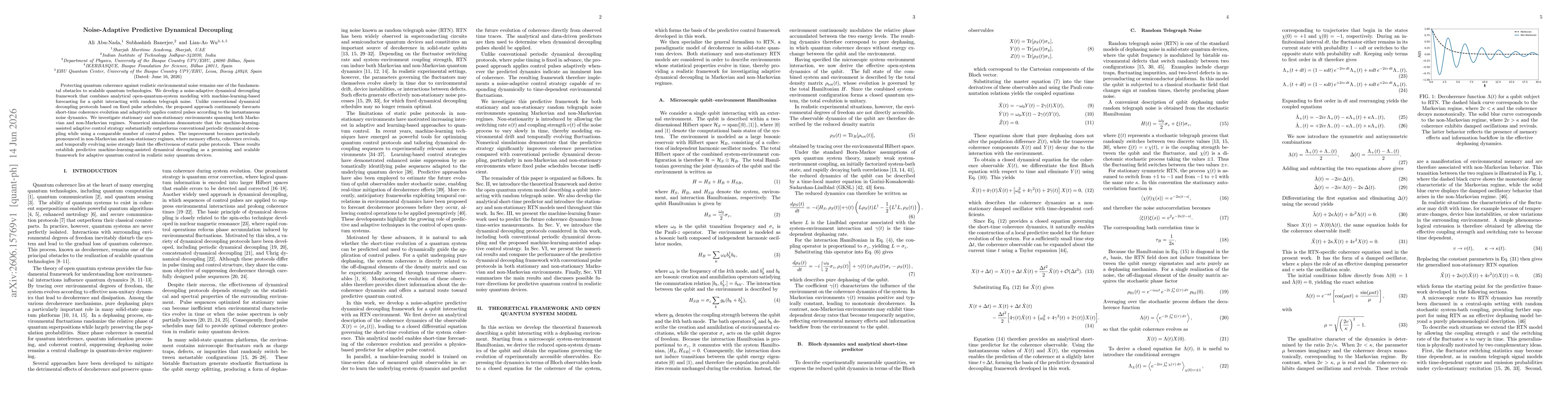 Thumbnail for Noise-Adaptive Predictive Dynamical Decoupling