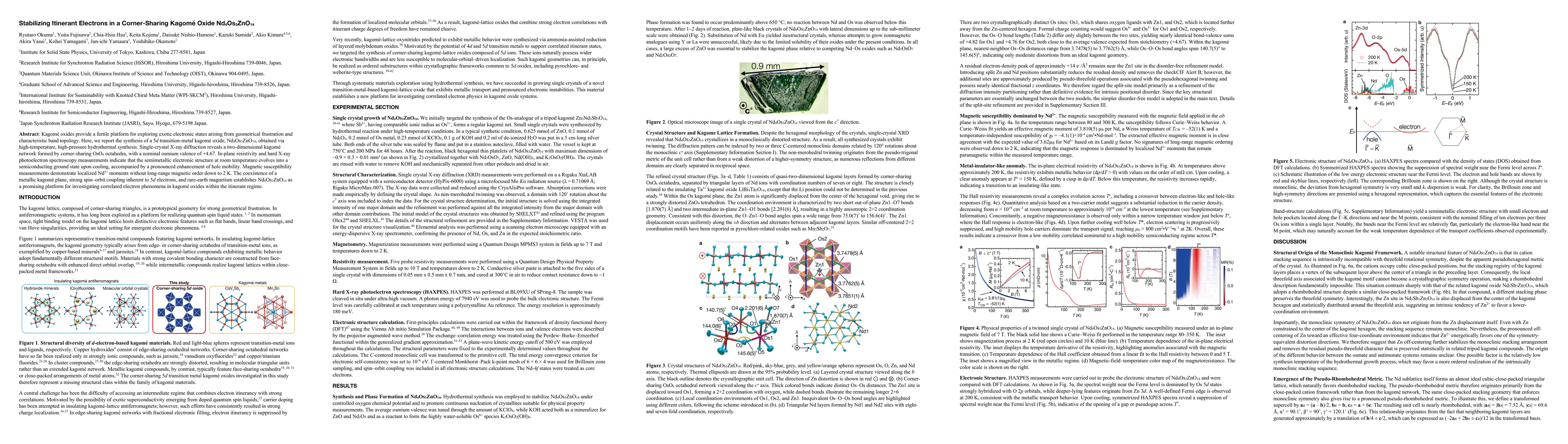 Thumbnail for Stabilizing Itinerant Electrons in a Corner-Sharing Kagomé Oxide Nd4Os3ZnO14