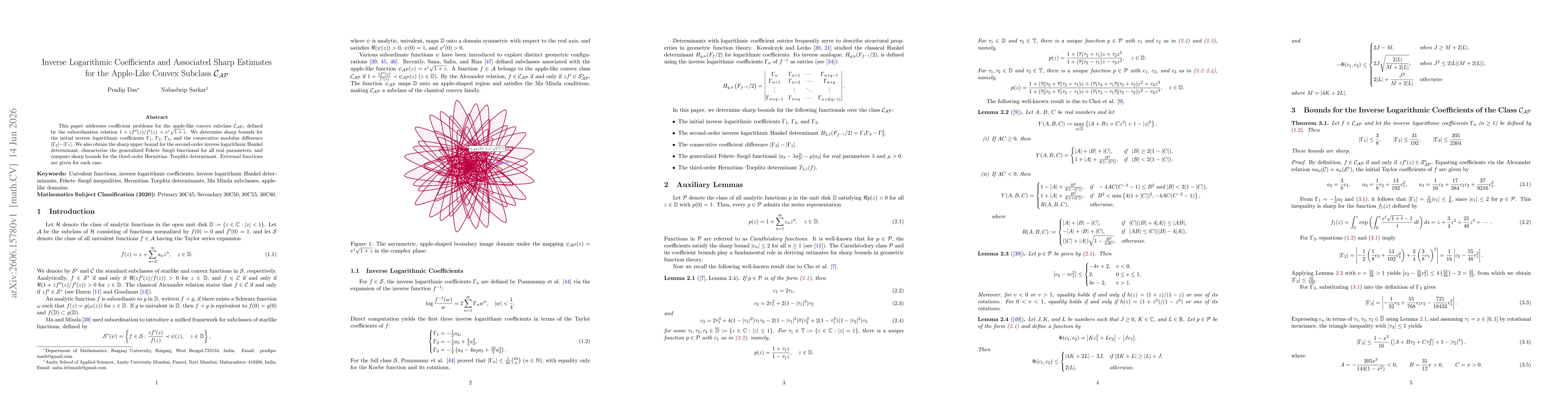 Thumbnail for Inverse Logarithmic Coefficients and Associated Sharp Estimates for the Apple-Like Convex Subclass $\mathcal{C}_{\mathcal{AP}}$