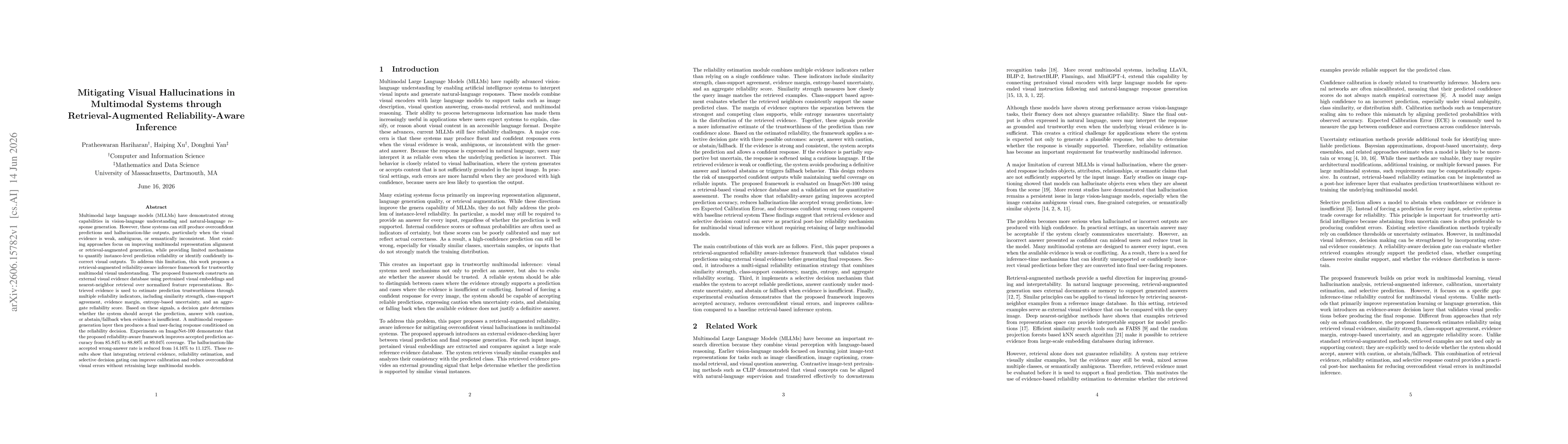 Thumbnail for Mitigating Visual Hallucinations in Multimodal Systems through Retrieval-Augmented Reliability-Aware Inference