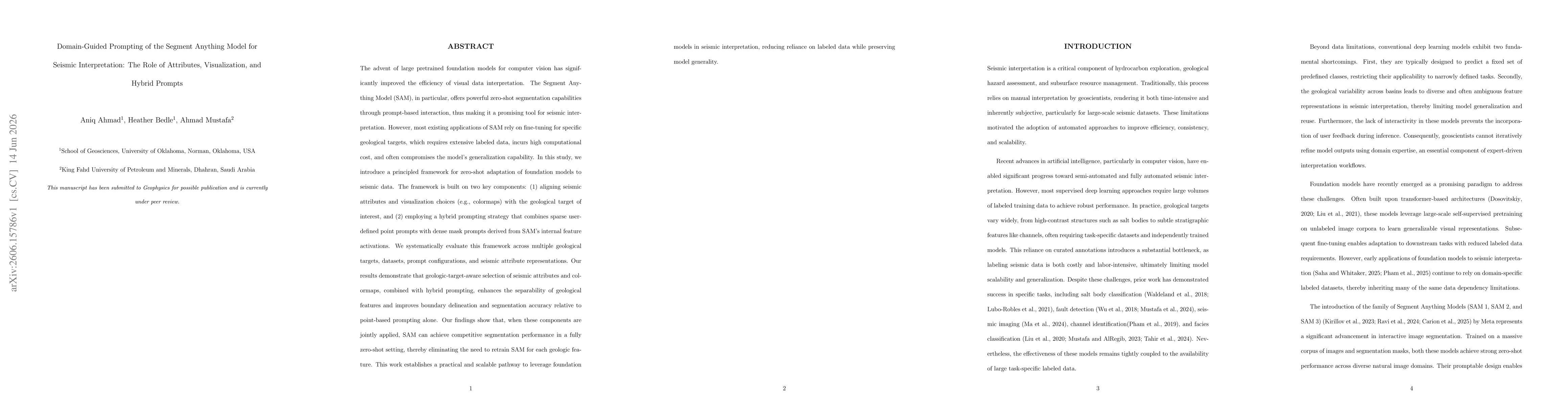 Thumbnail for Domain-Guided Prompting of the Segment Anything Model for Seismic Interpretation: The Role of Attributes, Visualization, and Hybrid Prompts