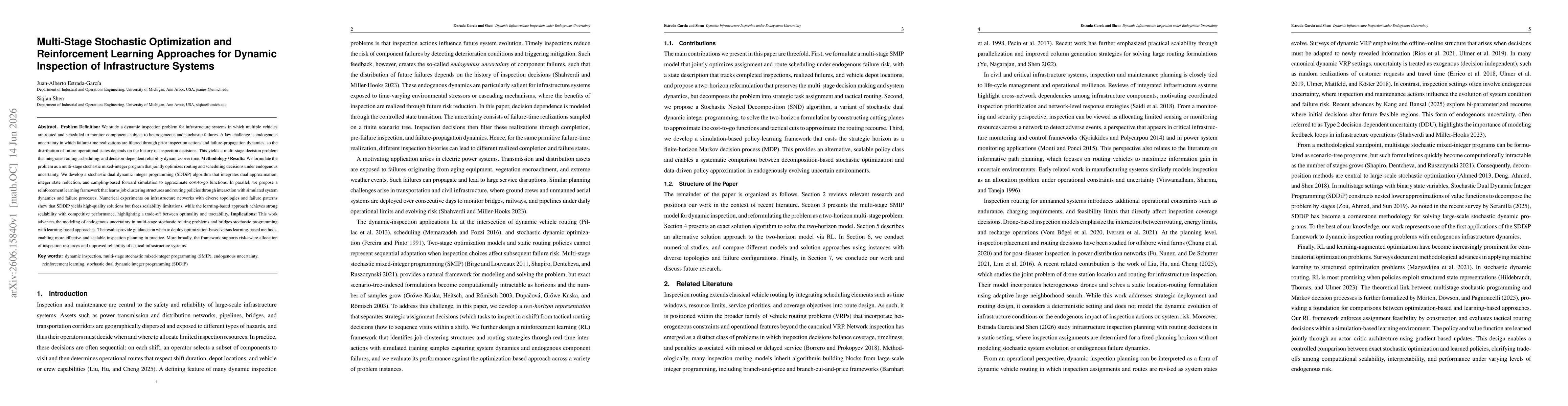 Thumbnail for Multi-Stage Stochastic Optimization and Reinforcement Learning Approaches for Dynamic Inspection of Infrastructure Systems