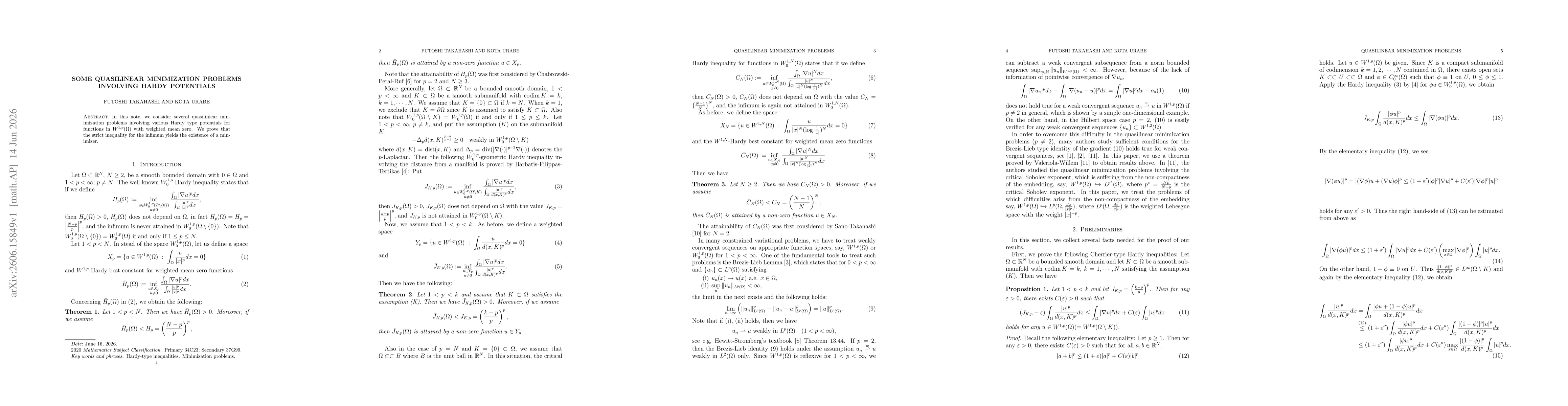 Thumbnail for Some quasilinear minimization problems involving Hardy potentials